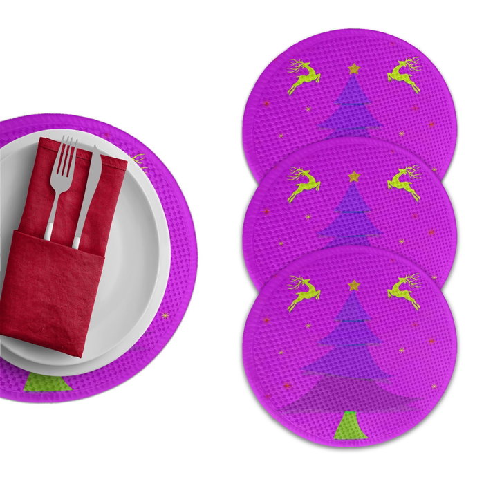 Hermia 3686Supla Mantel de Poliéster y Algodón, Juego de 4 Piezas, Diámetro 37 cm